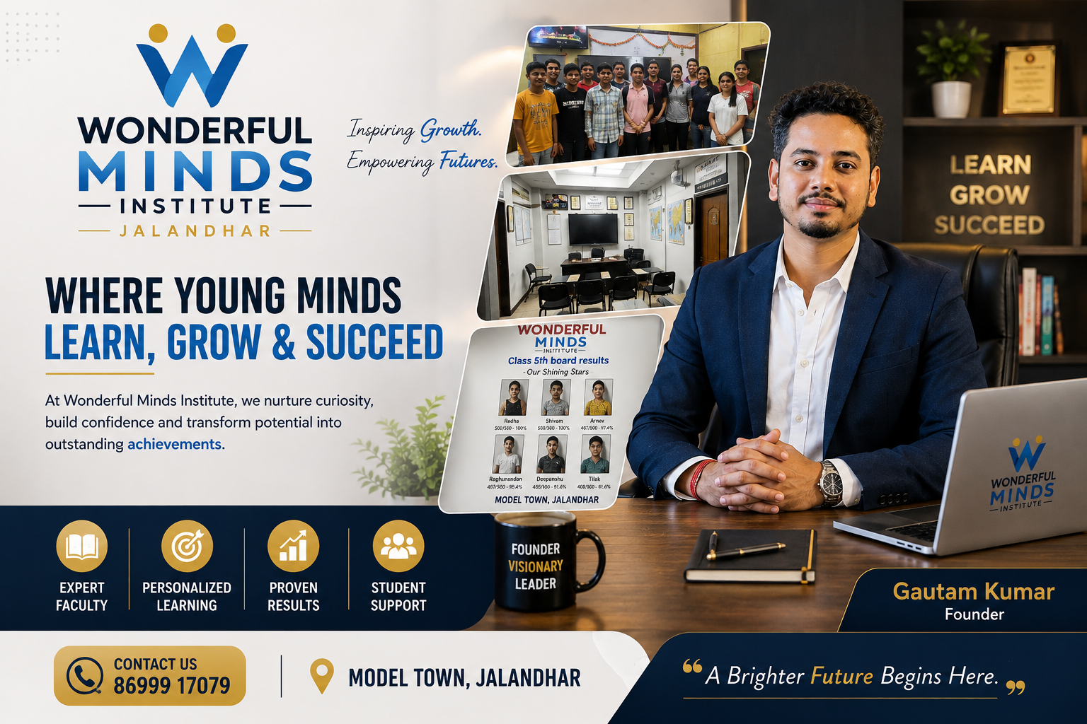 Gautam Kumar, founder of Wonderful Minds Institute, at his desk
